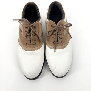 FootJoy Saddle Oxford‎ Golf Shoes White & Brown with Cleats, Men’s 8.5M